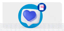 Icono de corazón con documento PDF sobre el cuidado del sistema de salud.
